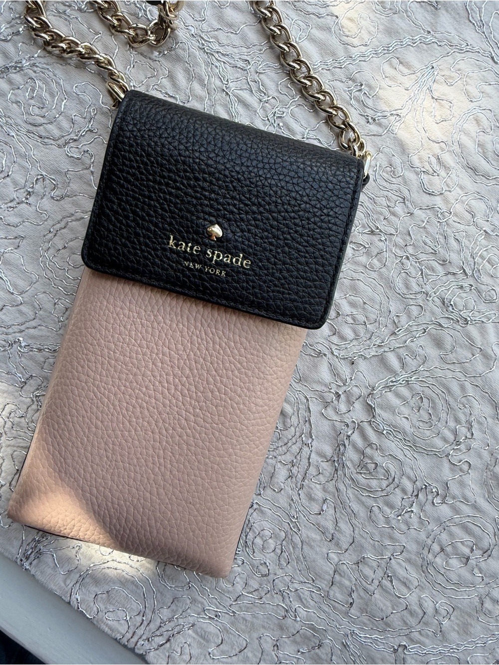 kate spade Black & Blush Pebbled Leather Crossbody Phone Pouch